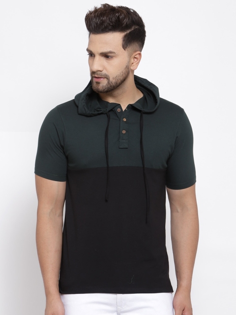

Kalt Men Black & Grey Colourblocked Hooded T-shirt
