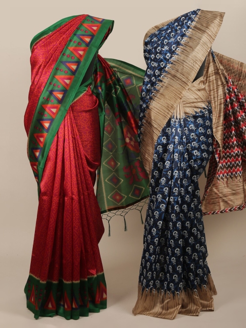

Pothys Pack of 2 Purple & Navy Blue Jute Silk Printed Saree