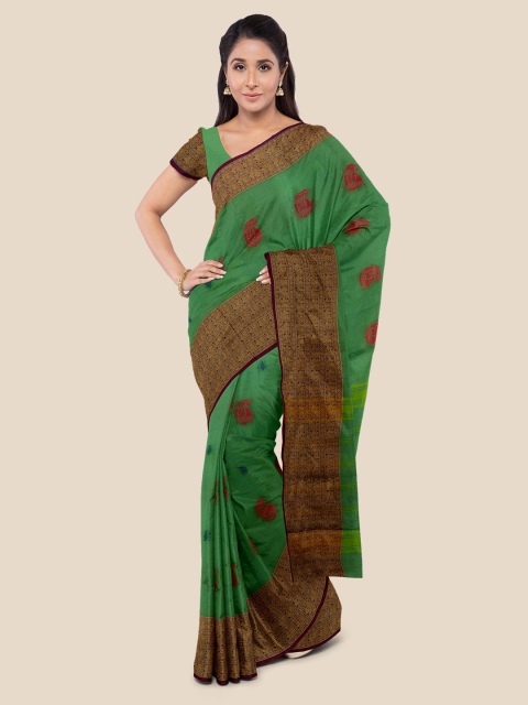 

KLM Fashion Mall Green & Red Pure Cotton Woven Design Mangalagiri Saree