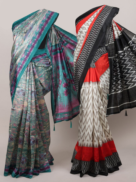 

Pothys Multicoloured Set of 2 Printed Jute Silk Saree, Multi