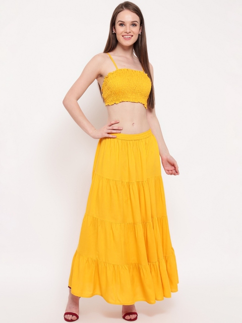 

Aawari Mustard Yellow Smocked Two-Piece Co-ordinate Set