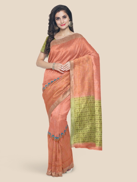 

KLM Fashion Mall Peach-Coloured Linen Blend Woven Design Venkatgiri Saree
