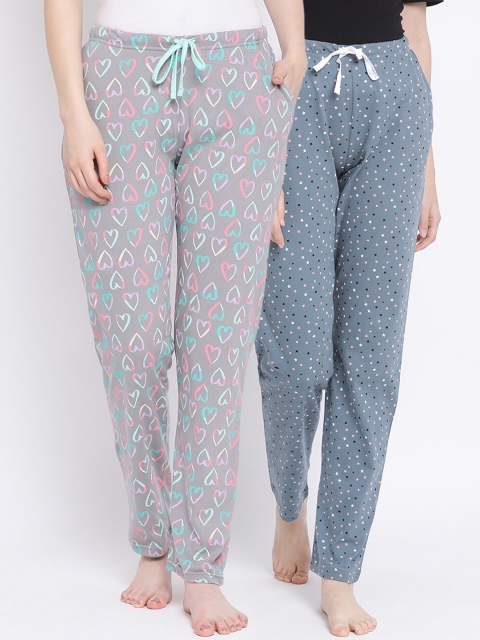

Kanvin Women Pack of 2 Printed Pure Cotton Lounge Pants, Grey