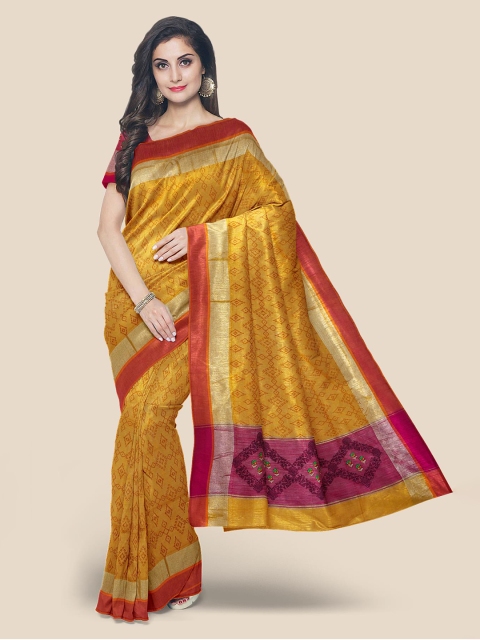 

KLM Fashion Mall Mustard Linen Blend Woven Design Venkatgiri Saree