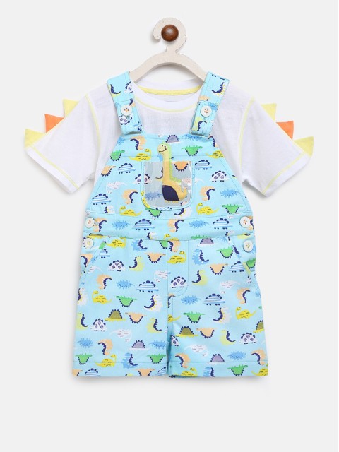 

Nauti Nati Boys Blue & White Solid Cotton T-shirt With Dungaree
