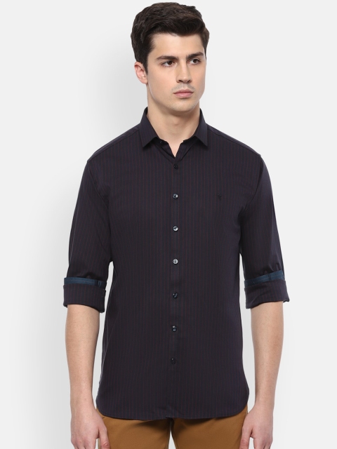 

V Dot Men Navy Blue Slim Fit Striped Cotton Casual Shirt
