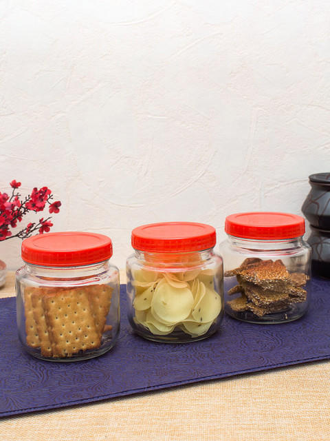 

WISHTANK Set of 3 Transparent Glass Jars With Lids 300 ml