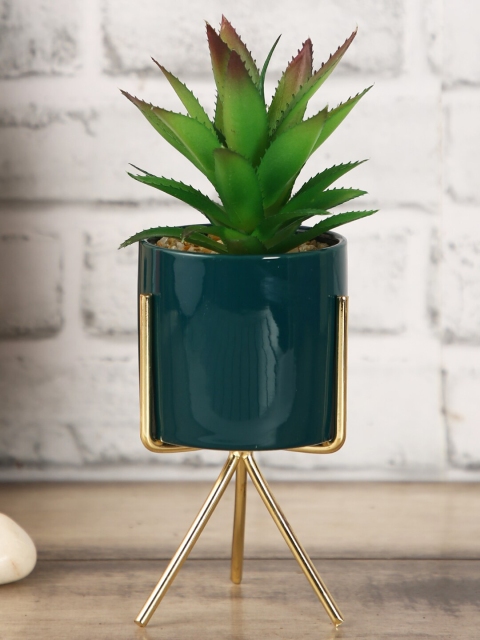 

House Of Accessories Green & Teal Blue Solid Artificial Potted Plant