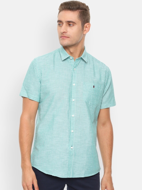 

Louis Philippe Sport Men Sea Green & White Slim Fit Striped Casual Shirt