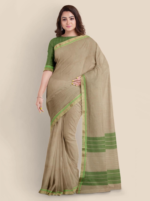 

KLM Fashion Mall Cream-Coloured Pure Cotton Striped Mangalagiri Saree