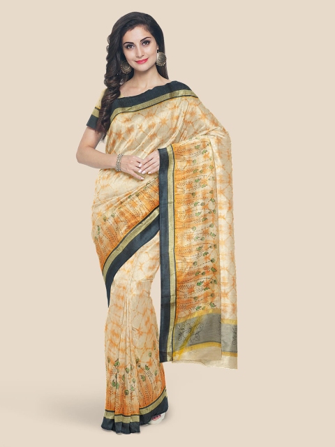 

KLM Fashion Mall Orange & Beige Silk Blend Printed Saree