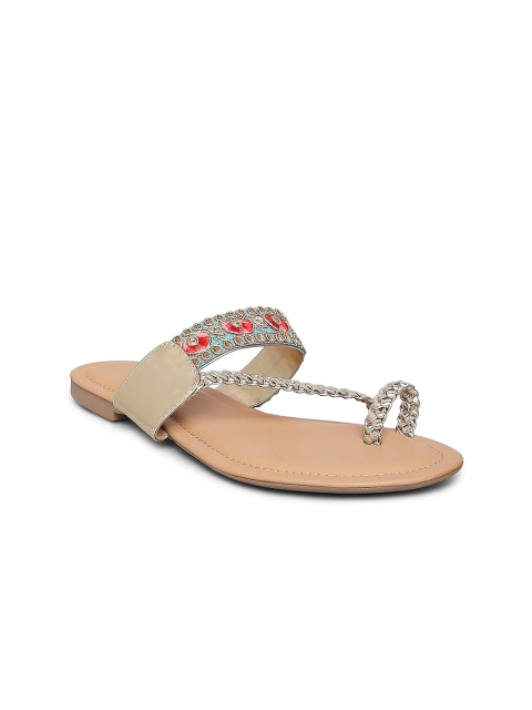

Forever Glam by Pantaloons Women Blue Embellished Leather Ethnic One Toe Flats
