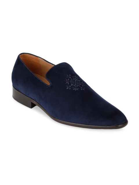 

Louis Philippe Men Navy Blue Solid Leather Velvet Finish Party Slip-Ons