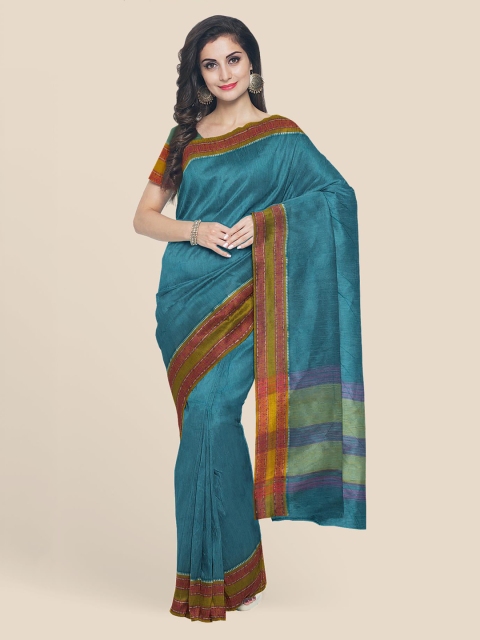 

KLM Fashion Mall Blue Pure Cotton Solid Mangalagiri Saree