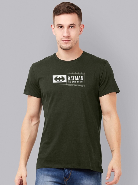 

Free Authority Men Olive Green Batman Print Round Neck Cotton T-shirt