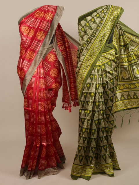 

Pothys Red & Green Set of 2 Jute Silk Printed Saree