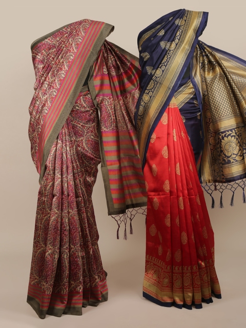 

Pothys Pack Of 2 Jute Silk Printed Sarees, Cream