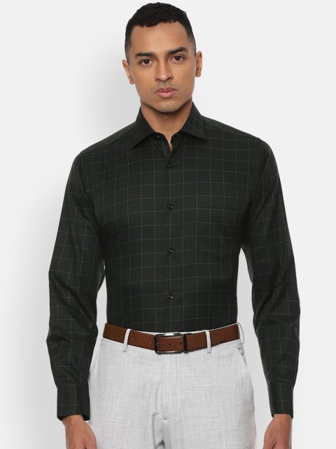 

Van Heusen Men Olive Green & Off-White Regular Fit Checked Formal Shirt
