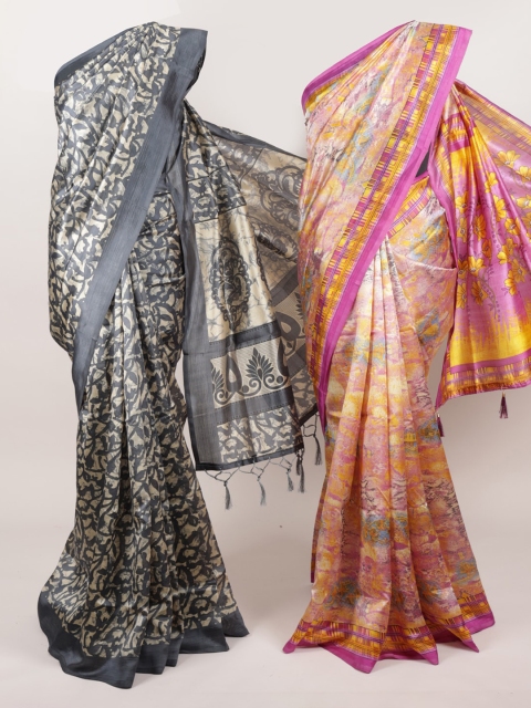 

Pothys Pack Of 2 Jute Silk Printed Sarees, Cream
