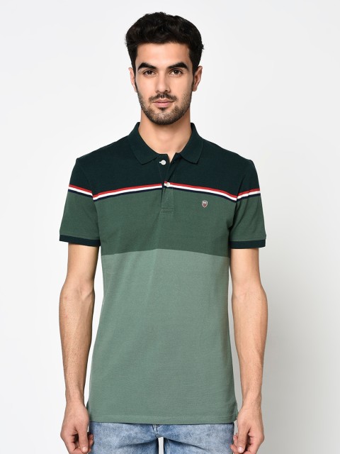 

Octave Men Green Colourblocked Polo Collar T-shirt