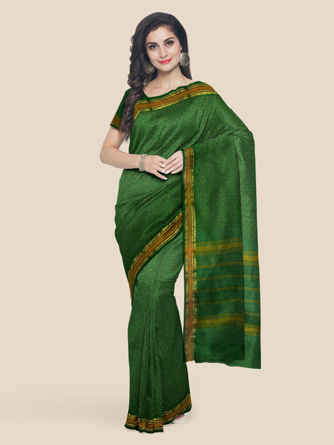 

KLM Fashion Mall Green Pure Cotton Woven Design Mangalagiri Saree