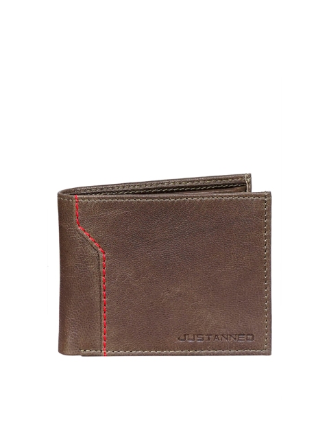 

Justanned Men Olive Green & Red Solid Two Fold Leather Wallet
