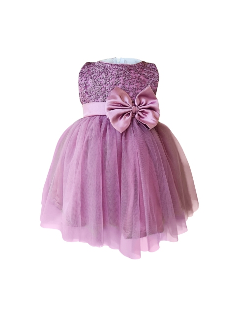 

Faye Mauve Floral Embroidered Bow Detailed Net Dress