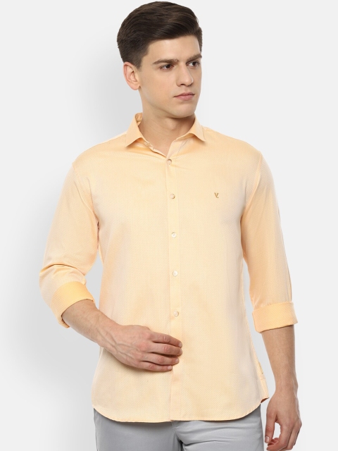 

V Dot Men Yellow Slim Fit Solid Cotton Casual Shirt