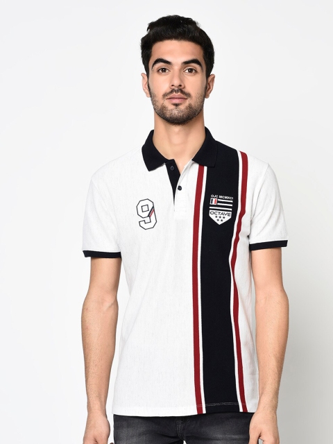 

Octave Men White Colourblocked Polo Collar Cotton Pure Cotton T-shirt