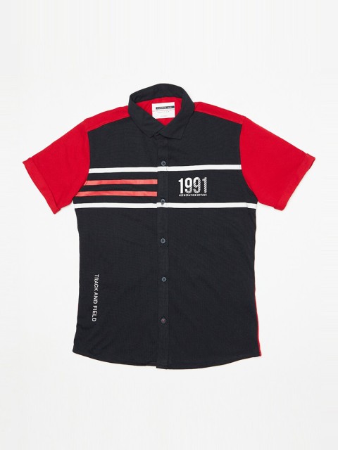 

Octave Boys Navy Blue & White Regular Fit Striped Casual Shirt