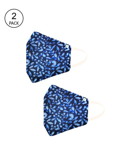 

ZIYAA Unisex Pack Of 2 Blue Printed 4-Ply Safety Shield Reusable Protective Outdoor Masks