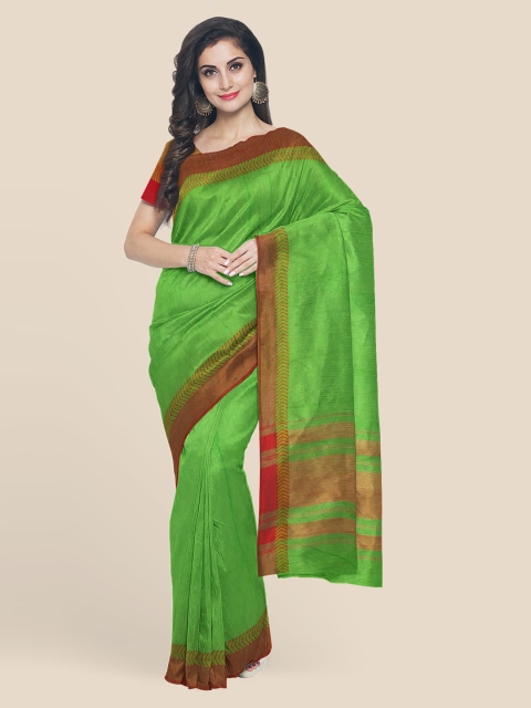 

KLM Fashion Mall Green Pure Cotton Solid Mangalagiri Saree