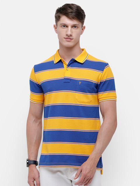 

Classic Polo Men Yellow & Blue Striped Polo Collar T-shirt