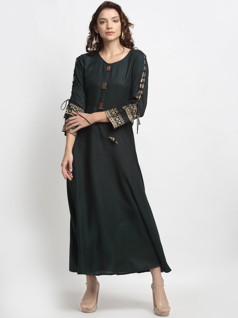 

ANAISA Women Green A-Line Kurta with Jacket