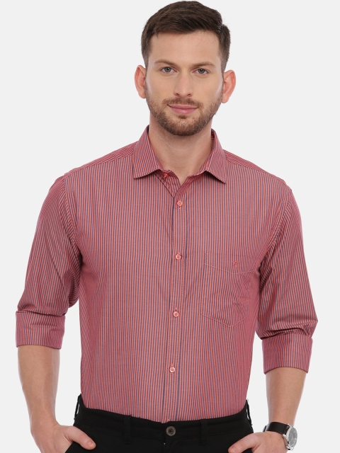 

CROYDON Men Orange & Navy Blue Regular Fit Striped Casual Shirt