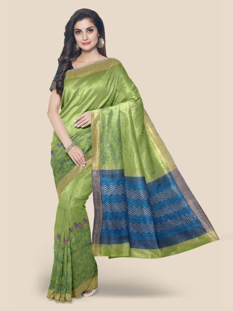 

KLM Fashion Mall Green Linen Blend Woven Design Venkatgiri Saree