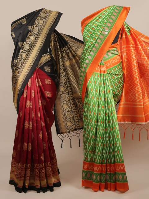 

Pothys Pack Of 2 Jute Silk Woven Design Sarees, Black