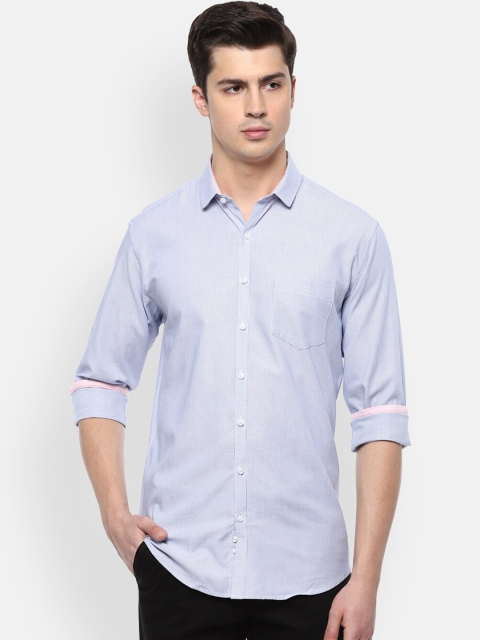 

V Dot Men Blue Slim Fit Self Design Pure Cotton Casual Shirt
