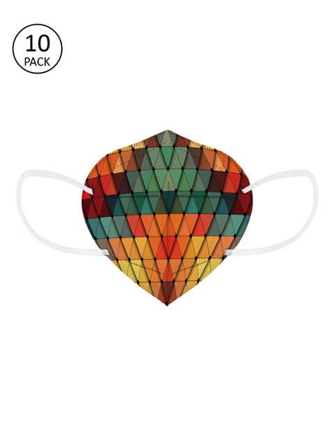 

Status Unisex Pack Of 10 Green & Orange Printed 4-Ply Reusable N95 Masks