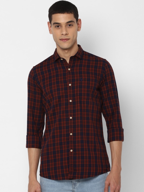 

Solly Jeans Co. Men Navy Blue & Maroon Regular Fit Checked Pure Cotton Casual Shirt