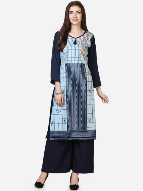 

Florence Women Blue Checked Angrakha A-Line Kurta & Palazzos