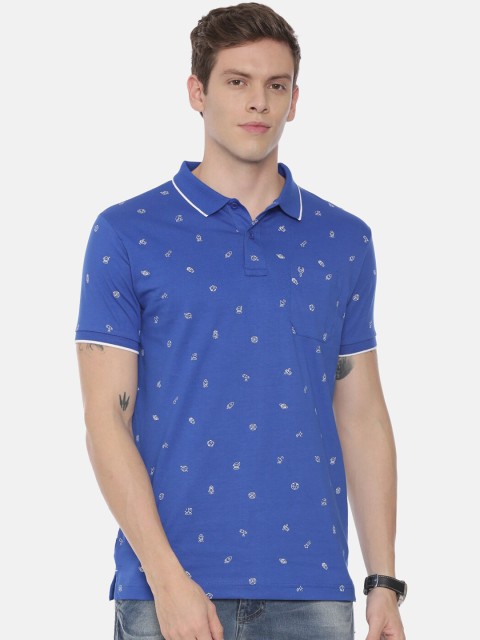 

Classic Polo Men Blue Self Design Polo Collar T-shirt