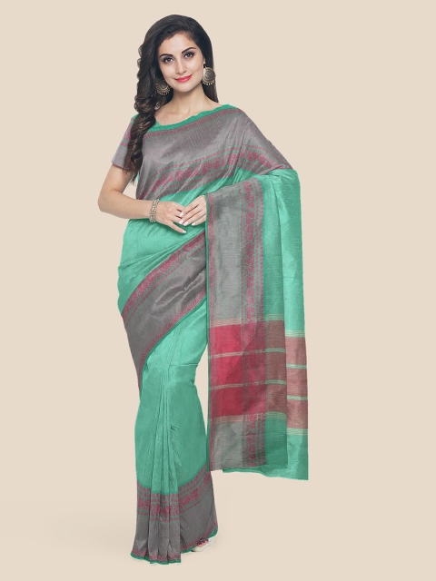 

KLM Fashion Mall Sea Green & Grey Pure Cotton Woven Design Mangalagiri Saree
