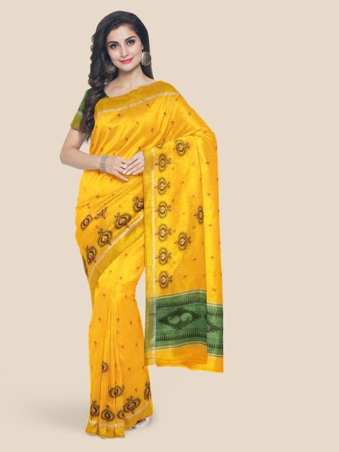 

KLM Fashion Mall Yellow & Green Silk Cotton Printed Saree