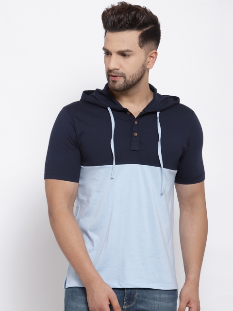 

Kalt Men Blue Colourblocked Hood T-shirt