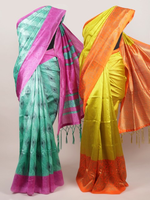 

Pothys Pack of 2 Green Printed Jute Silk Saree