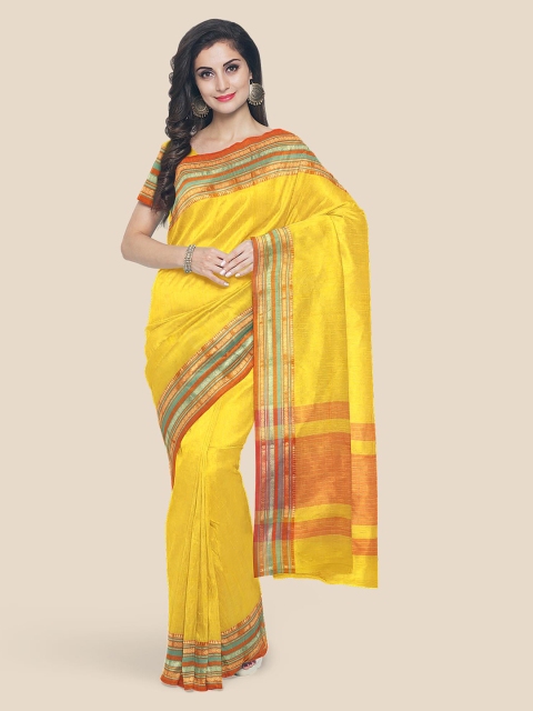 

KLM Fashion Mall Yellow Pure Cotton Solid Mangalagiri Saree