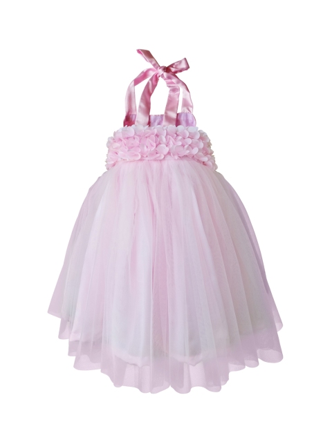 

Faye Pink Halter Neck Applique Net Dress