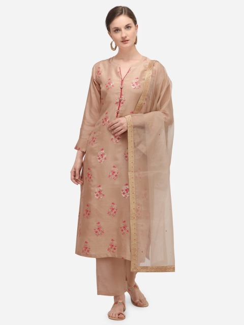 

Seerat Women Beige Regular Straight Pure Silk Jacquard Kurta & Trousers With Dupatta