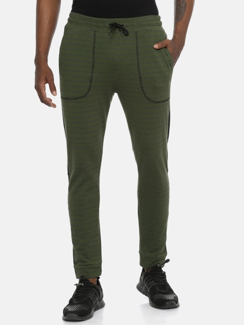

Campus Sutra Men Olive Green Striped Cotton Joggers